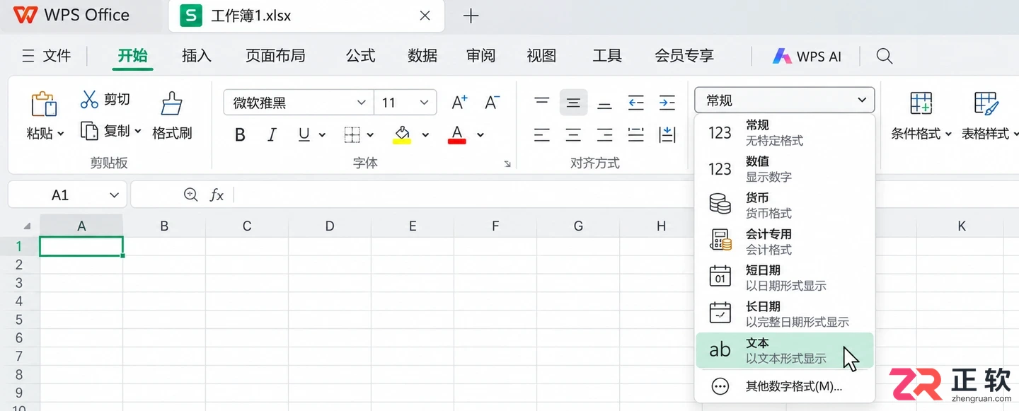 WPS 表格怎么设置单元格格式为文本