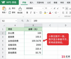 WPS 表格小数点位数批量统一设置