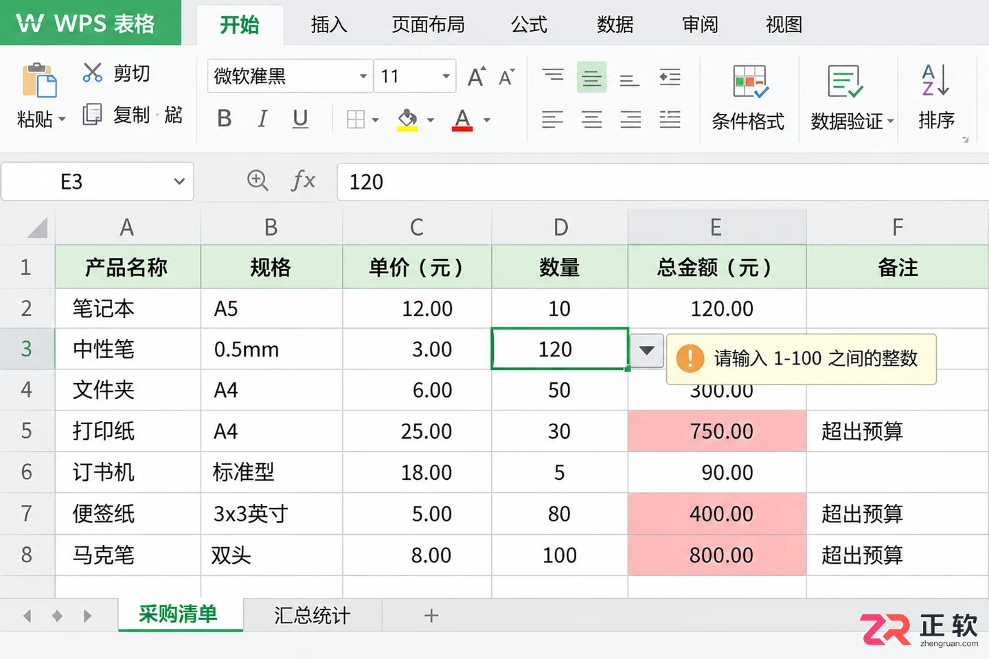 WPS 表格怎么用条件格式标记超标数据