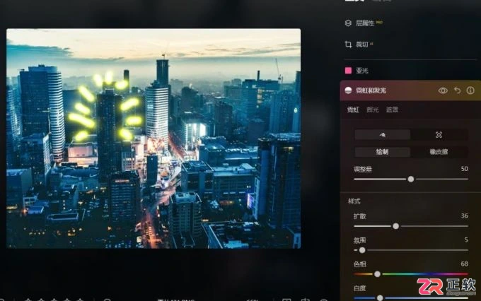 Luminar Neo夜景修图：智能提亮建筑细节与添加霓虹发光效果