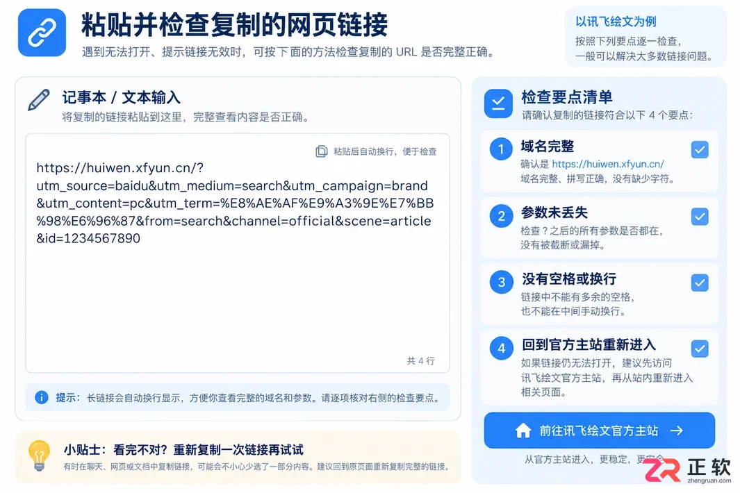 为什么复制讯飞绘文网页地址无法正常访问