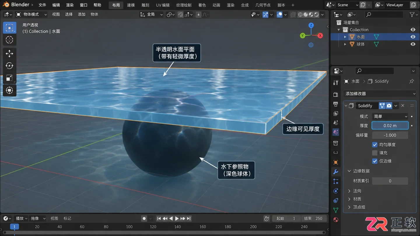 blender水材质制作视频简易水面参数调节教程