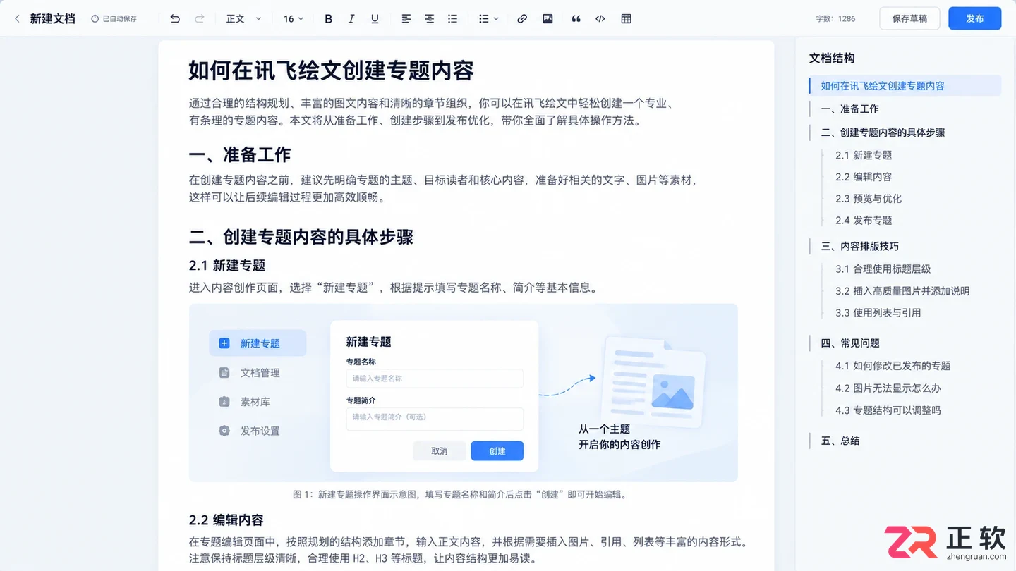 如何在讯飞绘文创建专题内容