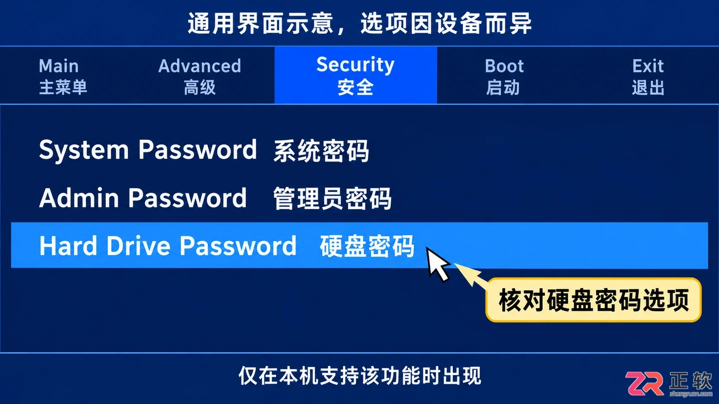 windows 计算机如何在 bios 中设置硬盘密码
