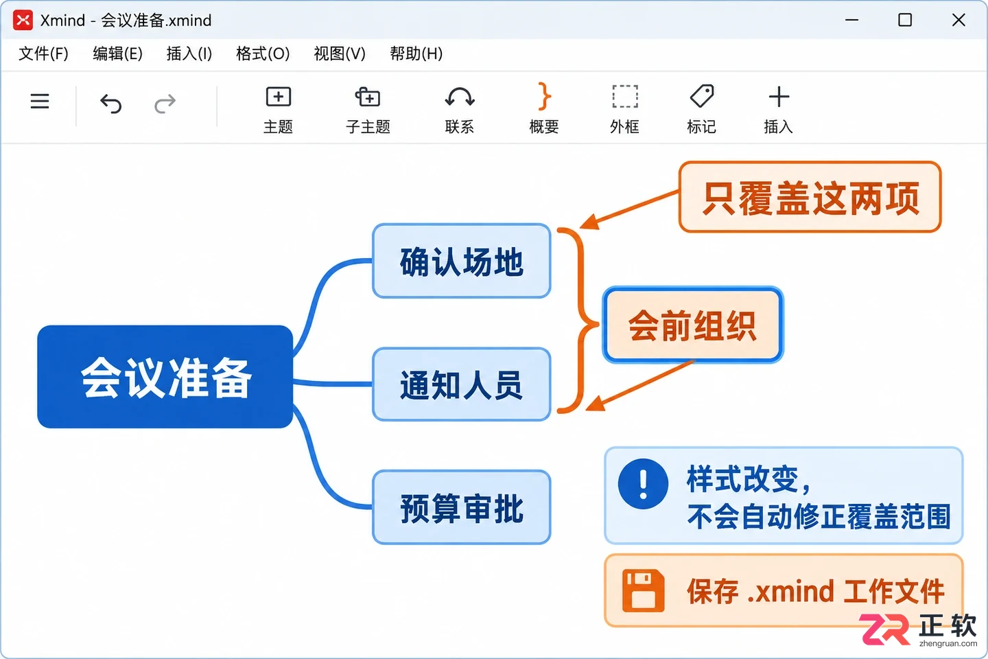 xmind怎么把两个子主题一起概要 操作步骤