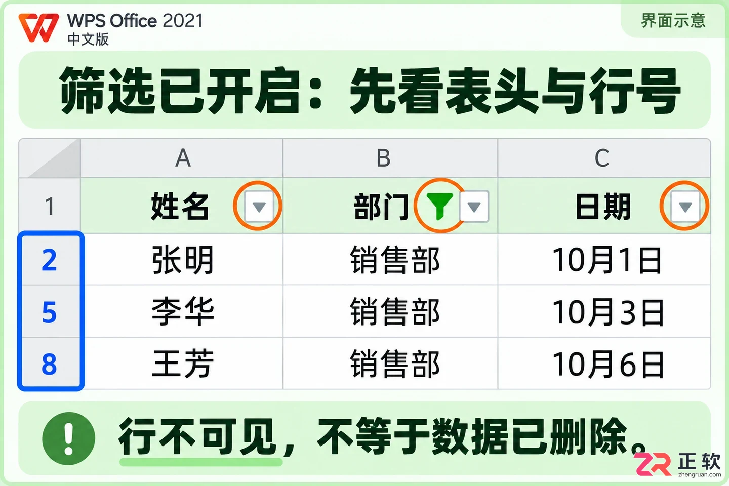WPSOffice2021筛选开启后部分行无法显示怎么修复