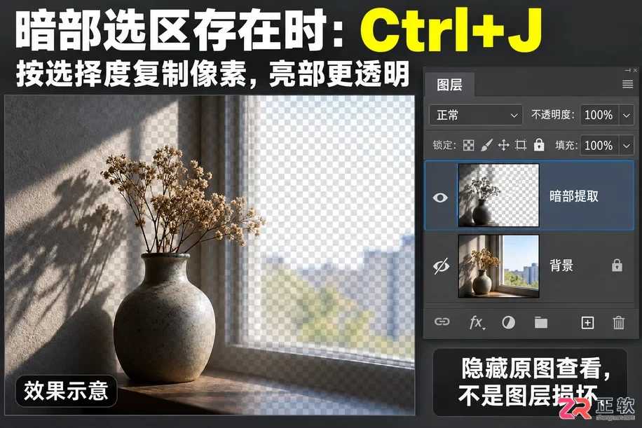PS怎么用快捷键提取暗部