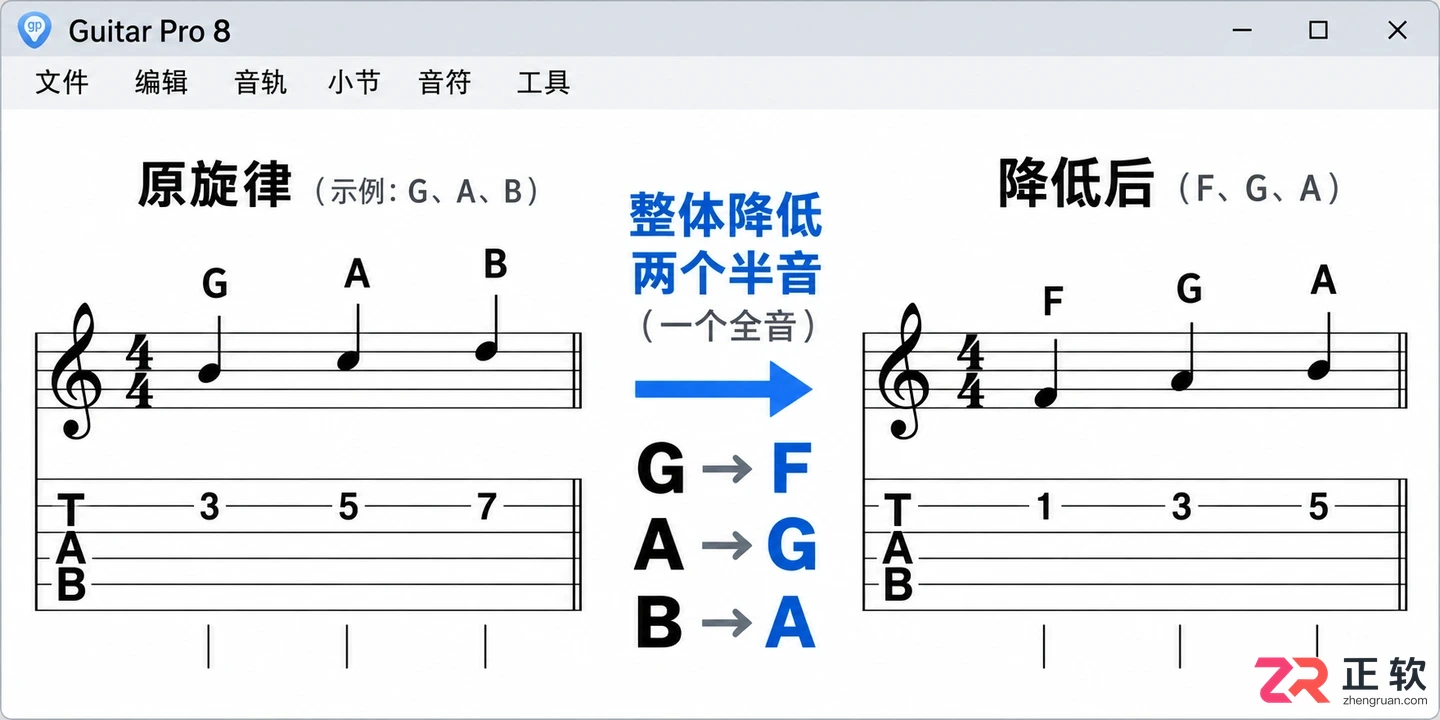 guitar pro怎么降调 整首乐谱移调步骤