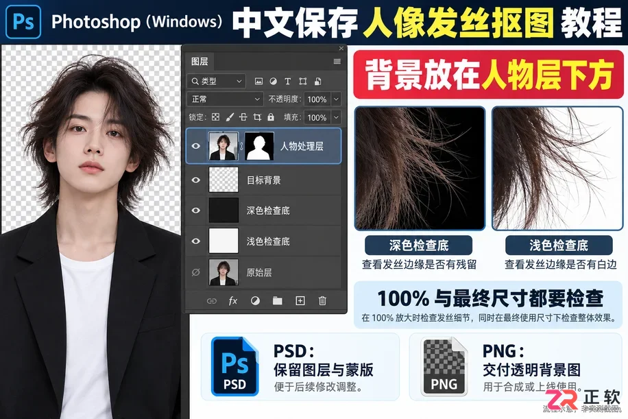 Photoshop抠人像怎么处理头发丝的半透明效果