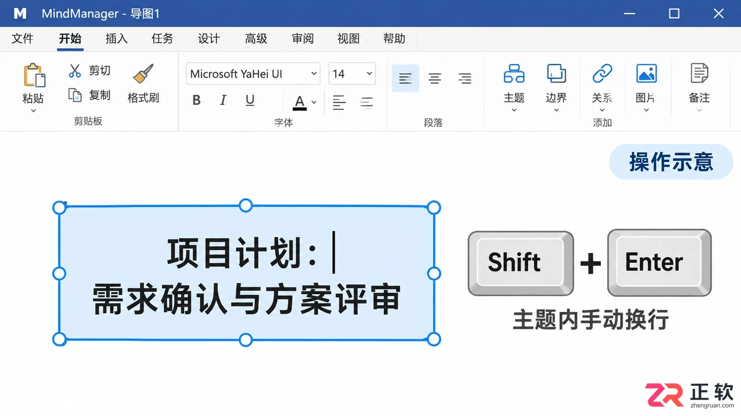 mindmanager怎么换行 两种换行方式