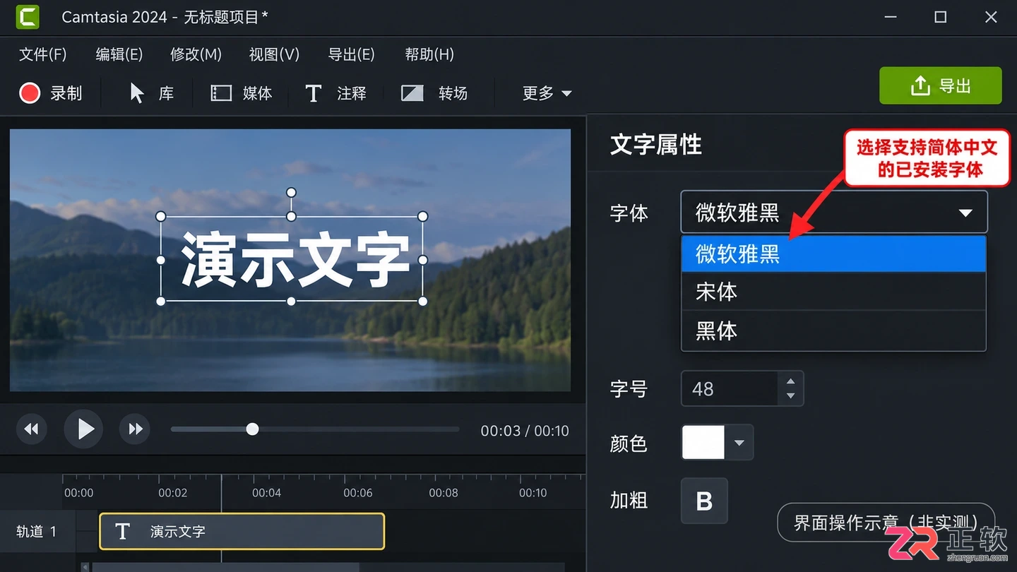 camtasia如何设置中文简体字体操作教程