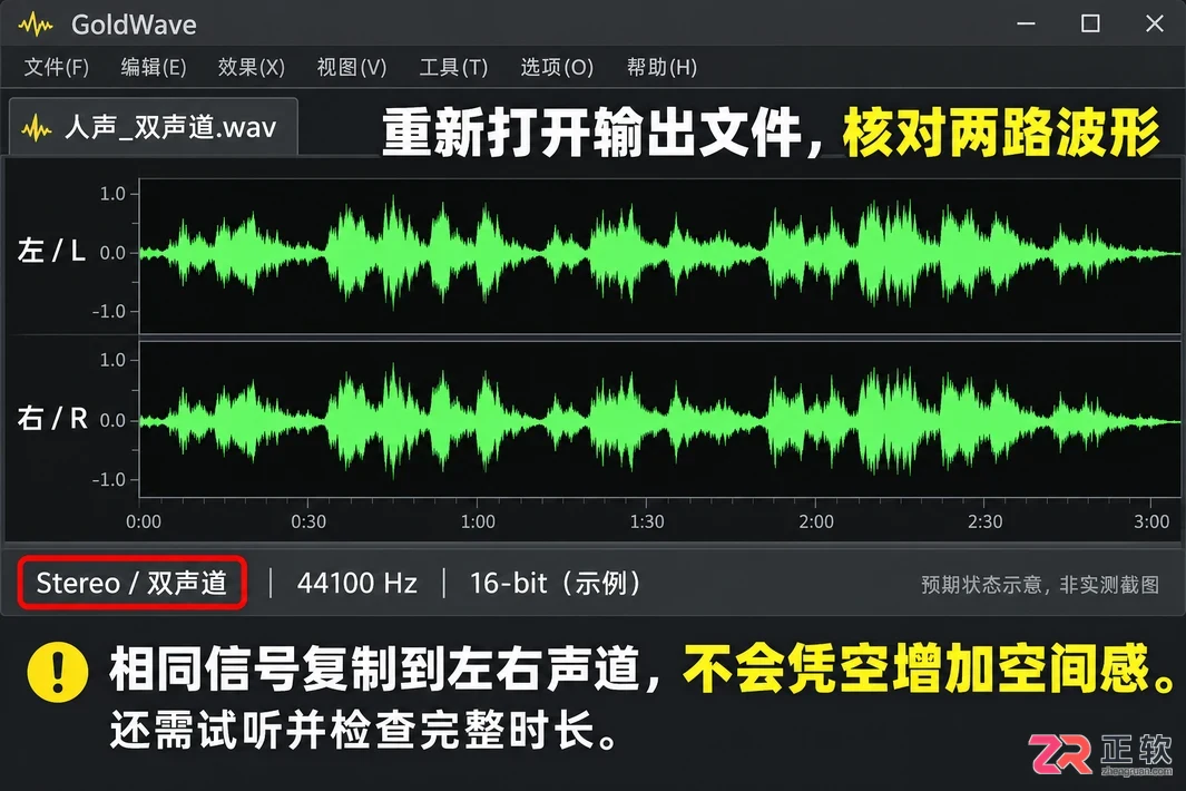 goldwave怎么把单声道变成双声道