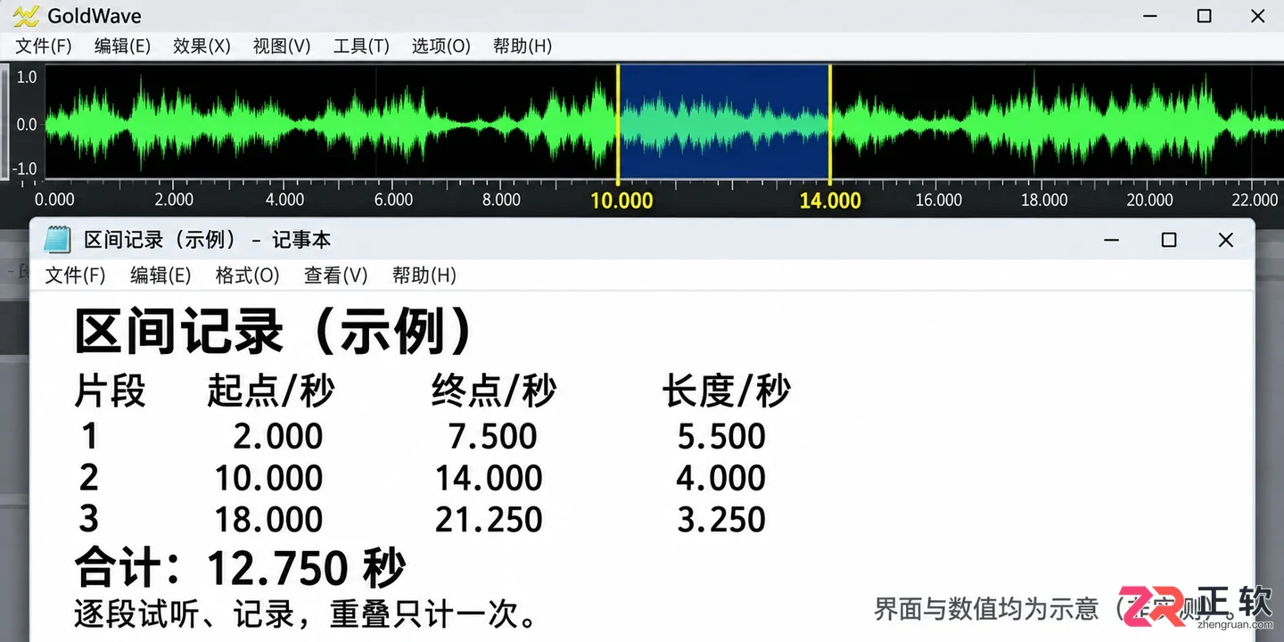 goldwave怎么统计有声音的时长 查看办法