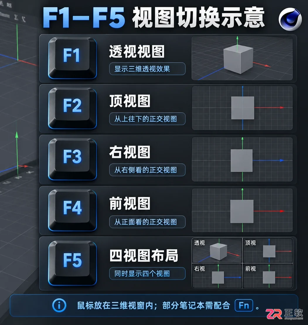 c4d怎么切换视图 多视窗切换技巧