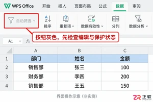 WPSOffice2019筛选按钮灰色无法启用怎么解决