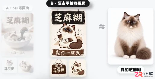 豆包画布猫咪品牌视觉设计:参考照片、风格对比与包装样机