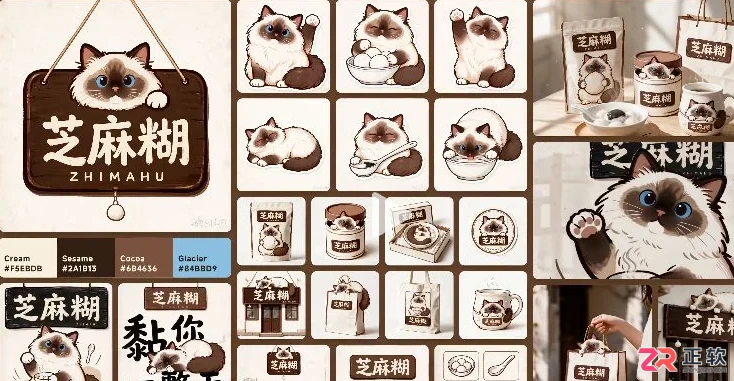 豆包画布猫咪品牌视觉设计:参考照片、风格对比与包装样机