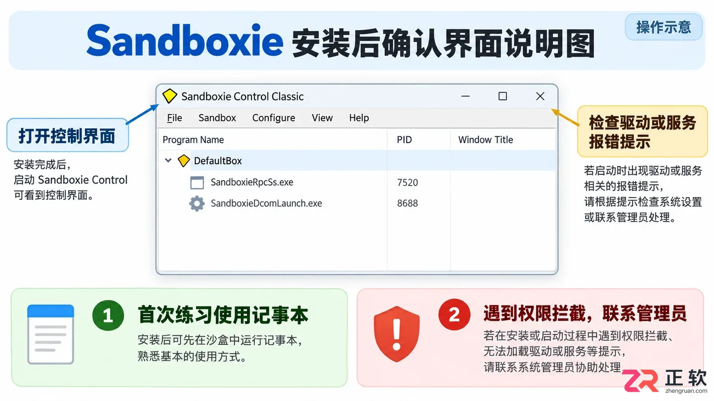 Sandboxie新手教程：创建沙盒TestBox并隔离运行记事本