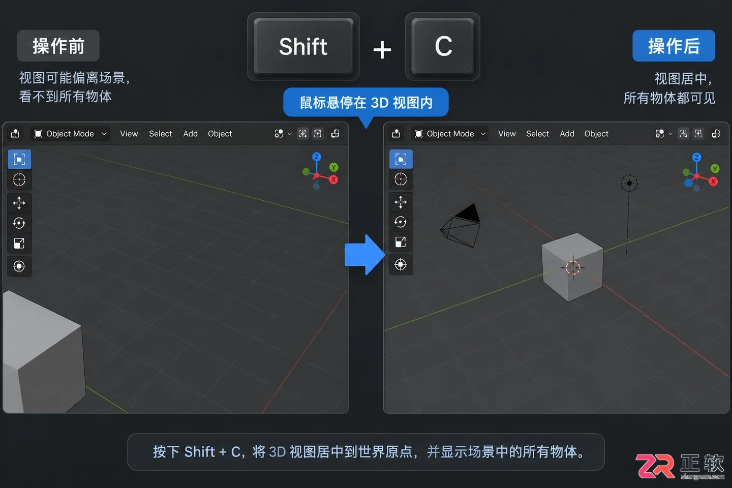 blender游标回到世界中心快捷键操作教程