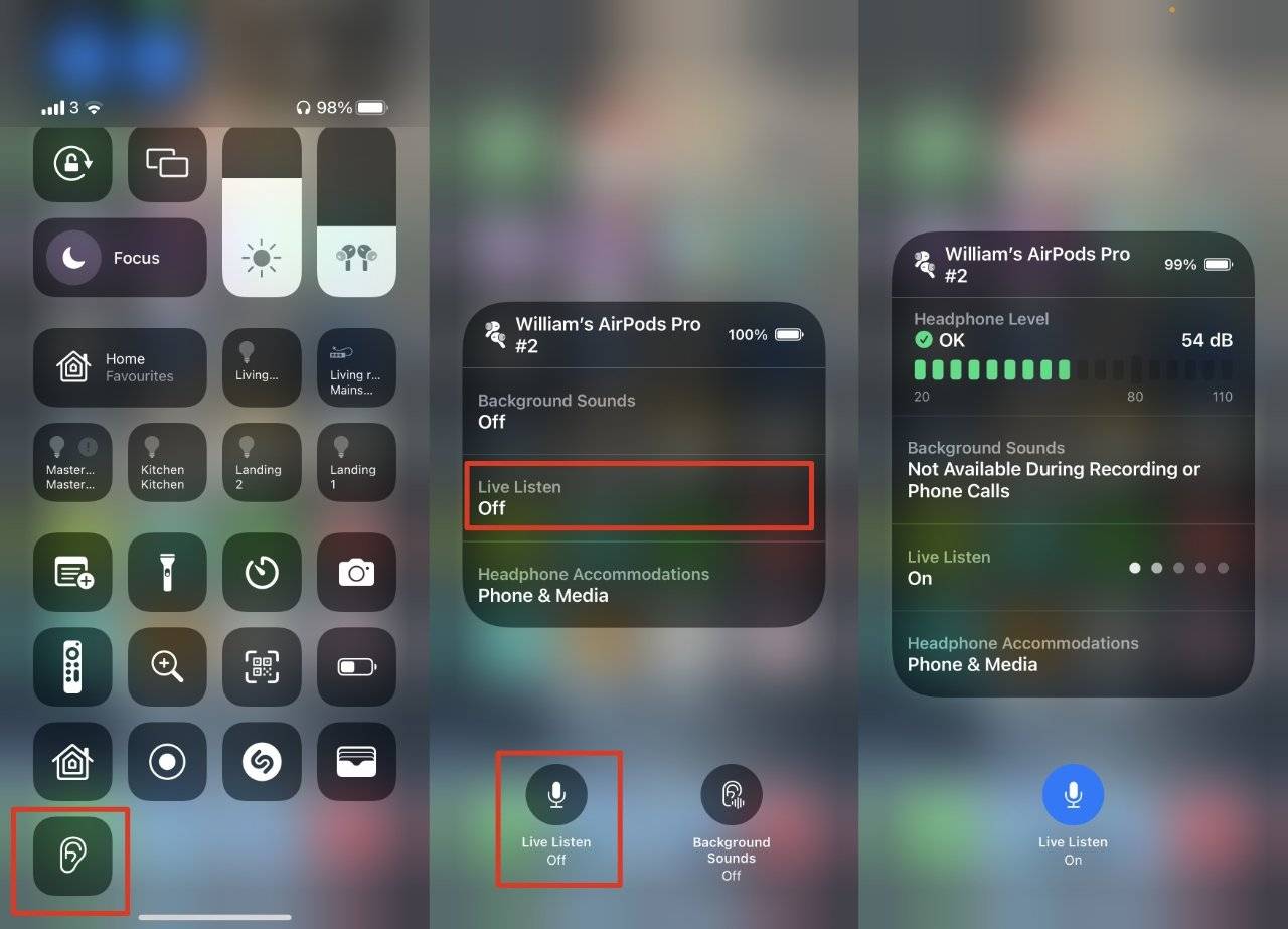 如何在 iOS 15 中利用 AirPods 监听周围环境并使用 Live Listen？