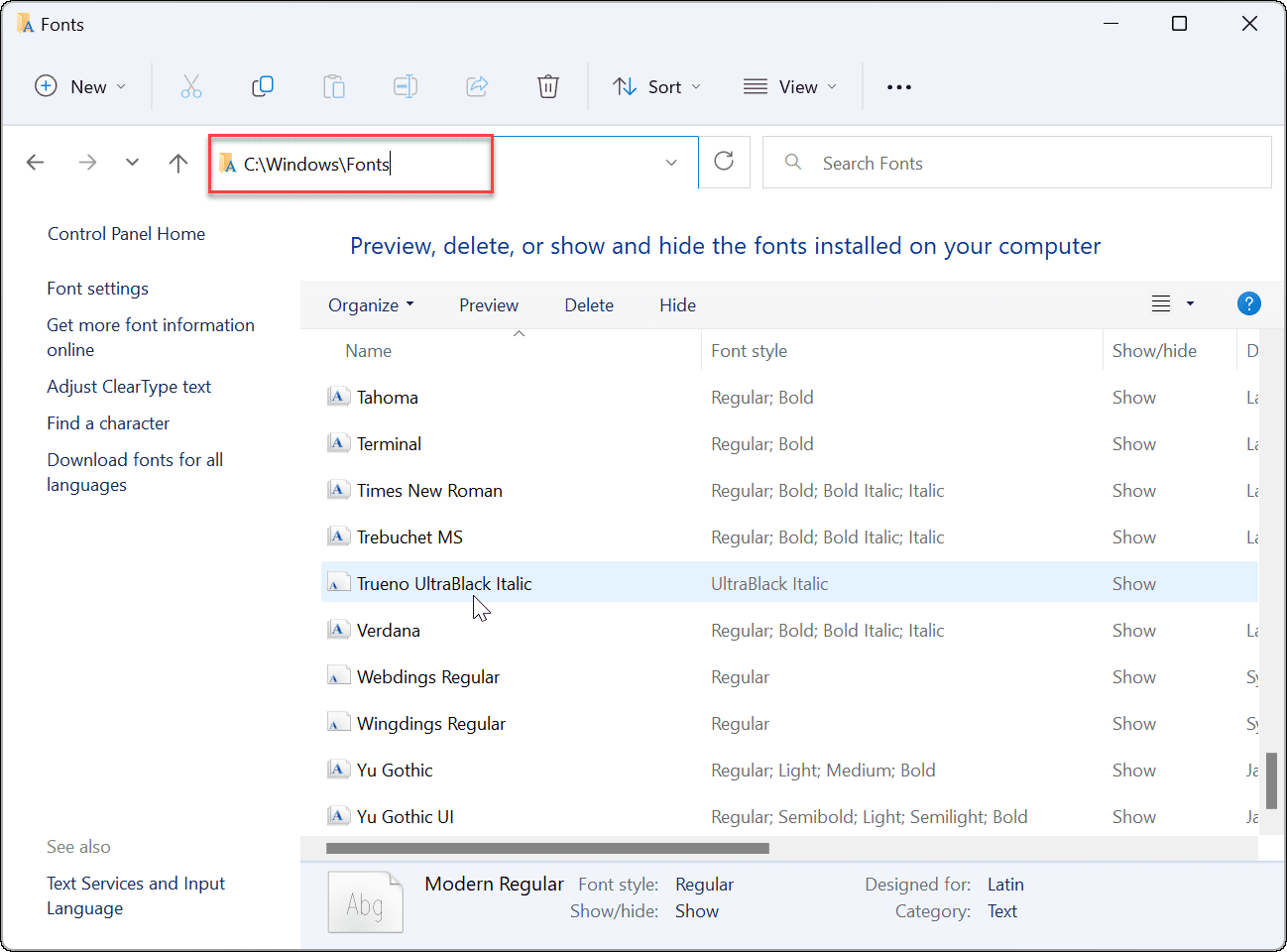如何在 Windows 11 上安装或卸载字体