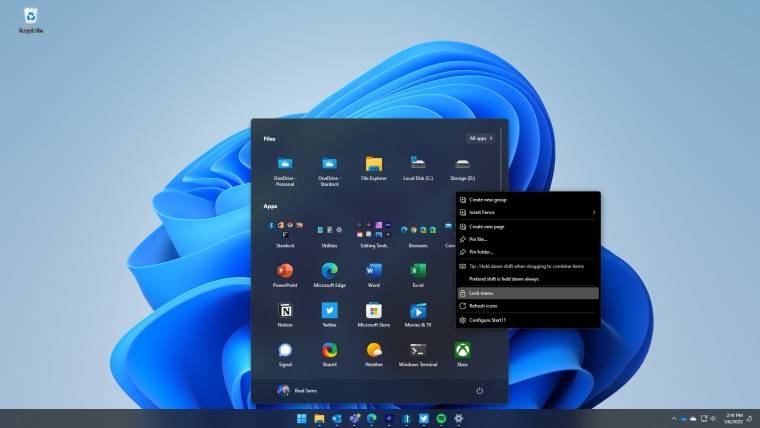 Start11 v1.1 可为 Windows 10 和 11 增加图标锁定、应用文件夹、Fences 支持等功能