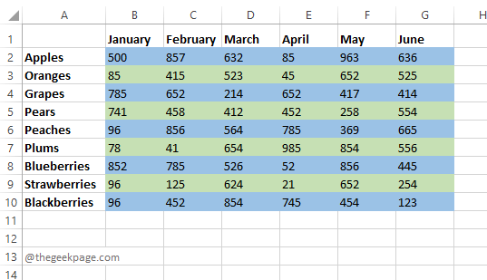 如何在 MS Excel 中为交替行或列着色