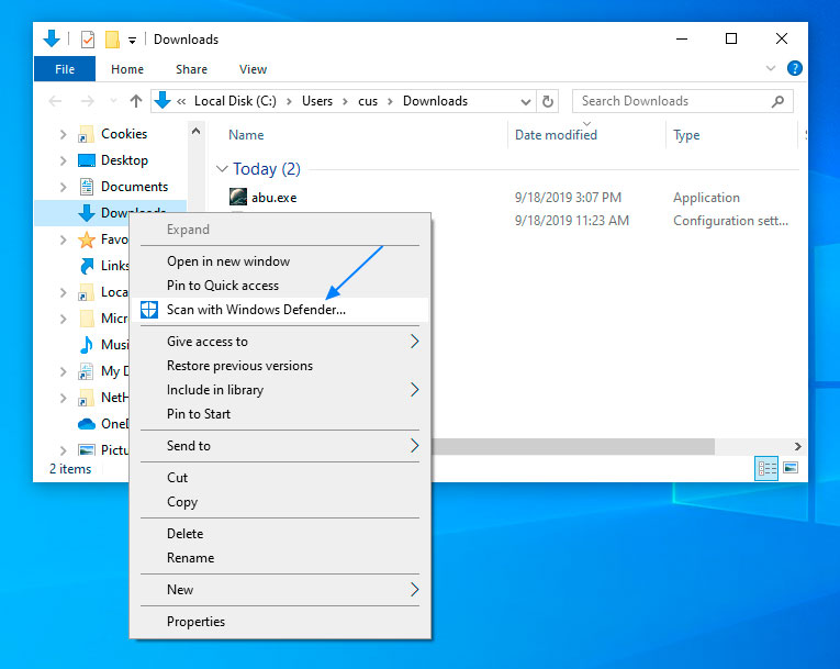 Win10如何使用WindowsDefender对文件夹进行扫描。