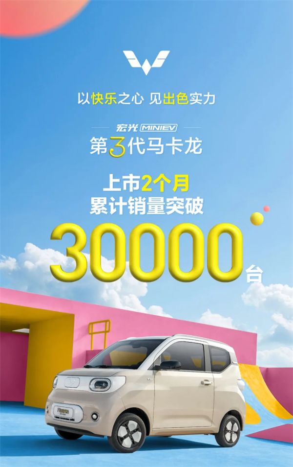 五菱宏光MINI EV第三代马卡龙广受欢迎，两个月内销售突破三万辆