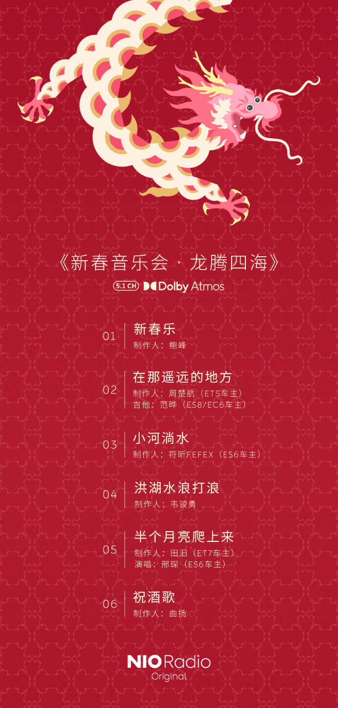 蔚来汽车发布新专辑《龙腾四海・新春音乐盛典》,完美支持杜比全景声技术
