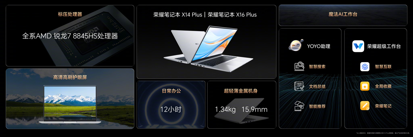 R7-8845HS 处理器:荣耀 X14 Plus 笔记本 1T 版 4299 元百亿补贴 6 期免息
