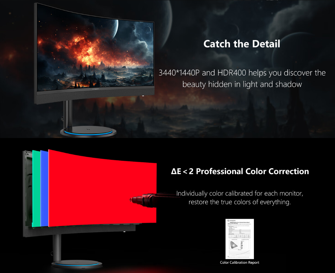 联合创新 34 英寸曲面带鱼屏显示器 34G1R 上市：1440p 165Hz、内置 2.1 音响，3999 元