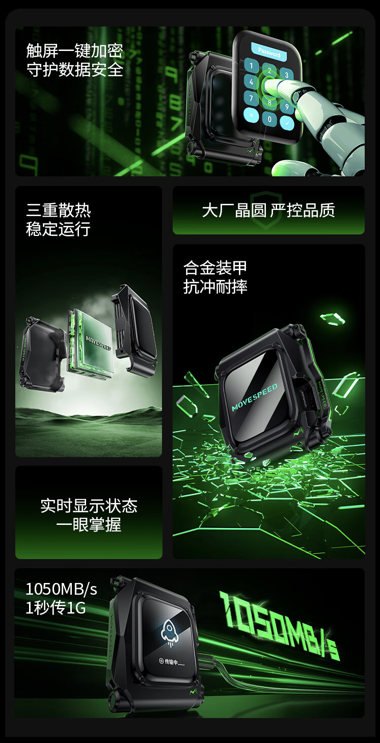 移速推出 ST10 移动硬盘:自带触控屏、读速 1050 MB/s,1TB 售 1299 元
