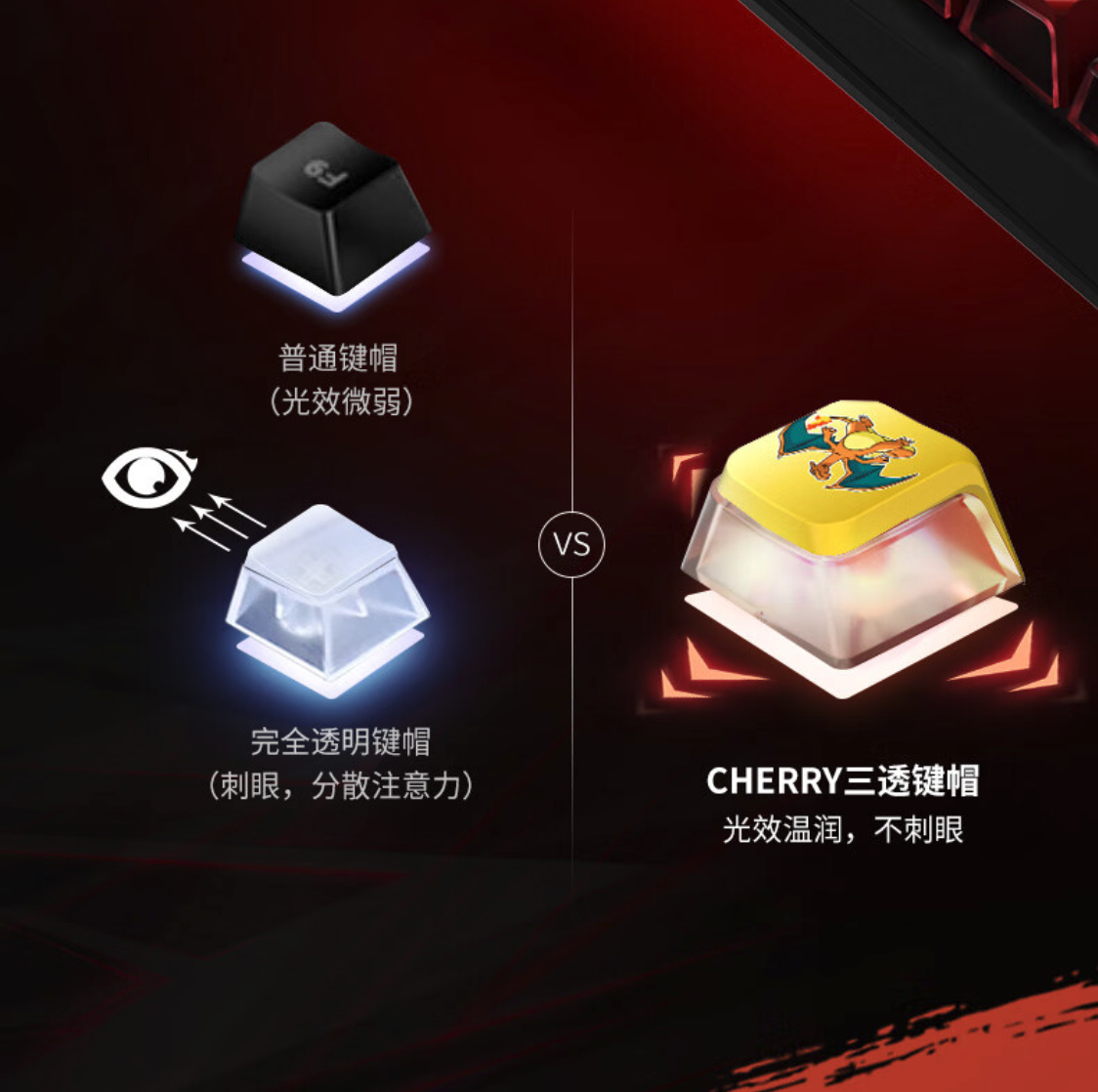 CHERRY 樱桃 MX3.0S 宝可梦喷火龙联名无线键盘今晚开售,1099 元