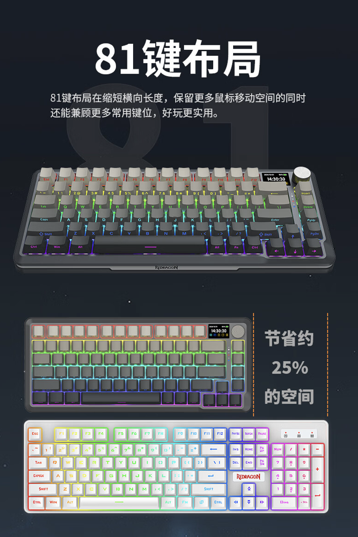 红龙 KS82 Ultra 三模机械键盘开售:旋钮 + 副屏、Gasket 结构,309 元