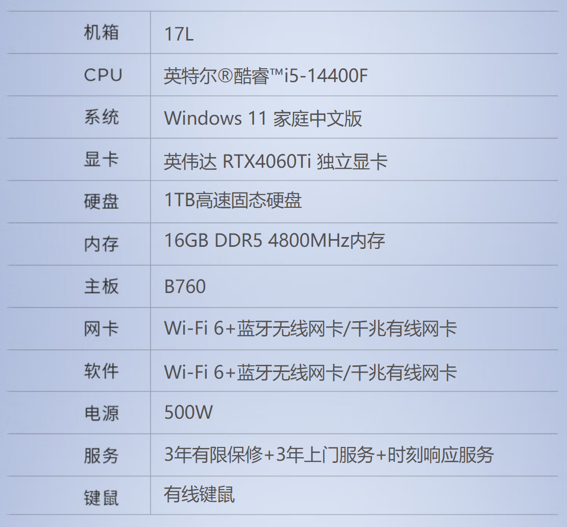 i5-14400F+RTX4060Ti:联想 T4900k 台式机 16+1TB 版 4996 元 6 期免息