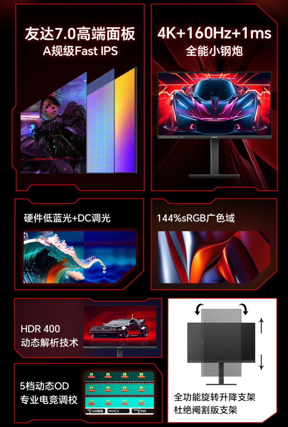 4K 160Hz 友达 Fast-IPS 面板:盛色 G7u Pro 27 英寸显示器 1379 元新低