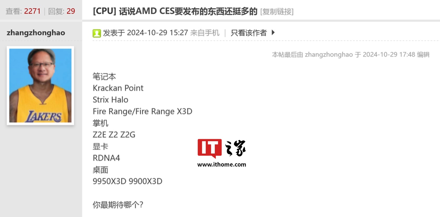 AMD 被曝 CES 2025 发布大量新品,含移动 Zen5 X3D 处理器