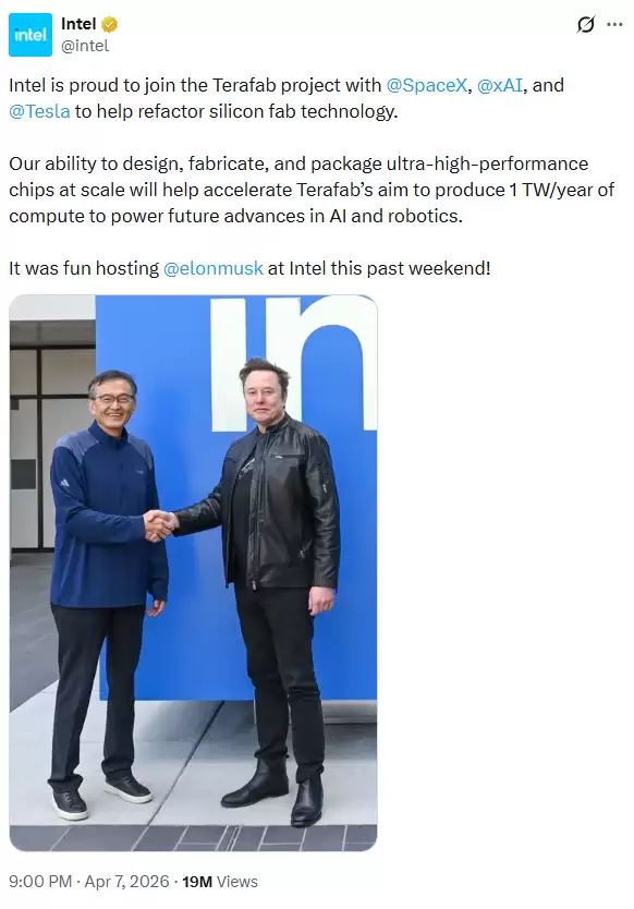 马斯克Terafab项目终于“接上地气”!英特尔宣布加入 将支持芯片制造流程