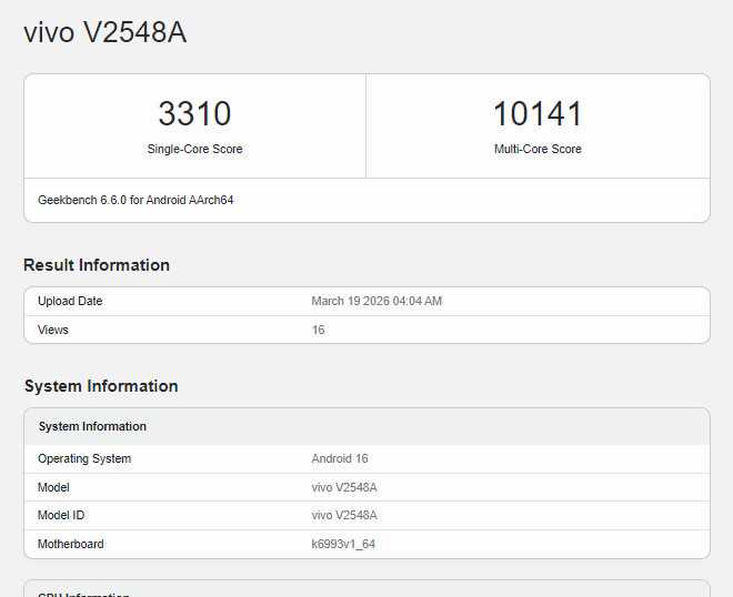 vivo X300s跑分曝光 天玑9500芯片+16GB大内存
