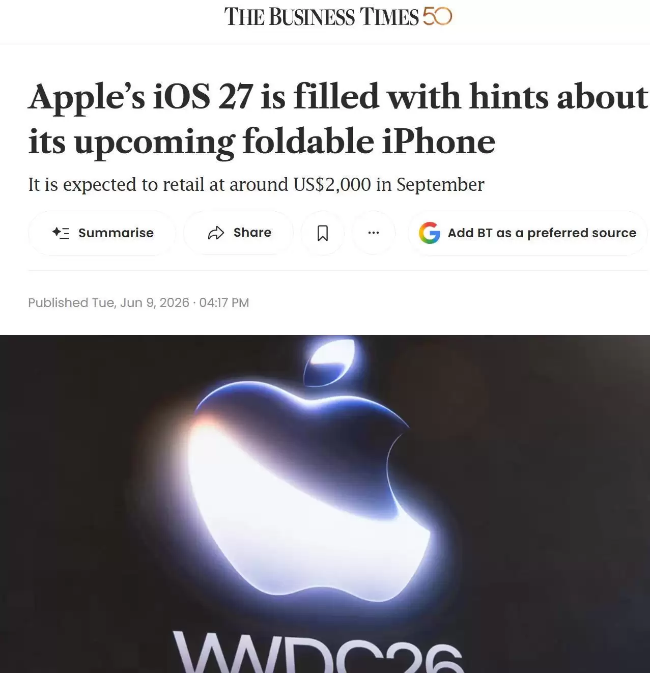 iOS 27底层代码曝光：苹果首款折叠屏iPhone预计9月亮相，起售价约2000美元