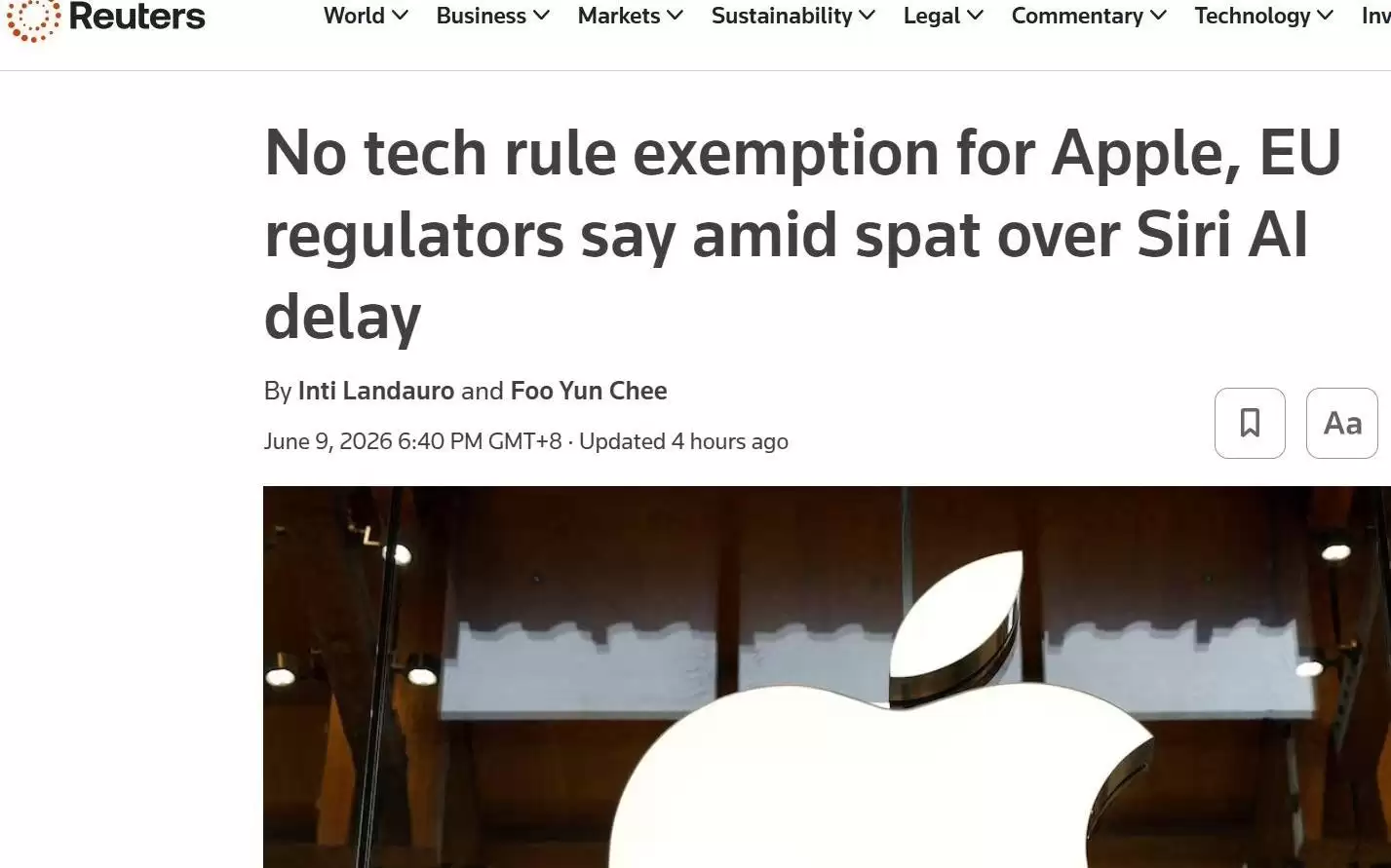 欧盟驳回苹果Siri AI豁免申请，双方因合规与安全问题陷入僵局