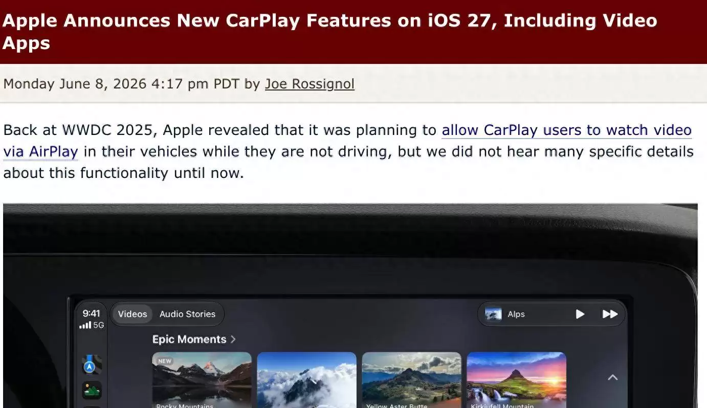 苹果CarPlay新升级：停车时畅享视频娱乐，Siri AI助力智能出行