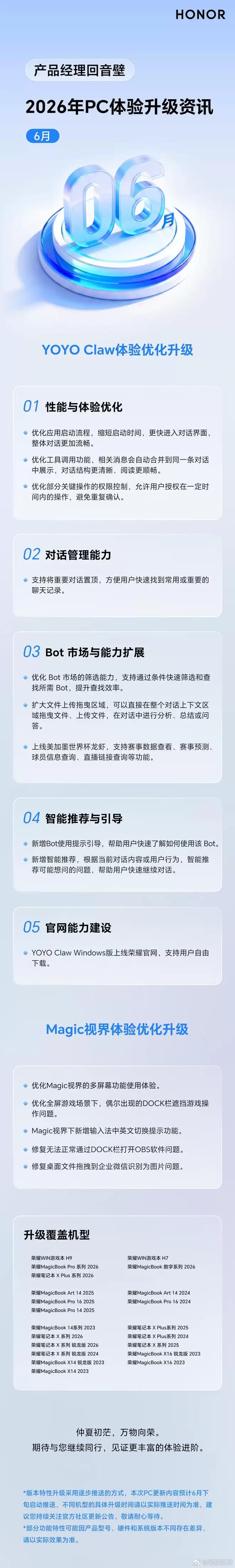 荣耀PC、平板6月升级特性公布