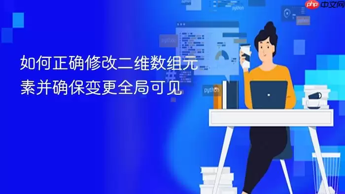 如何正确修改二维数组元素并确保变更全局可见
