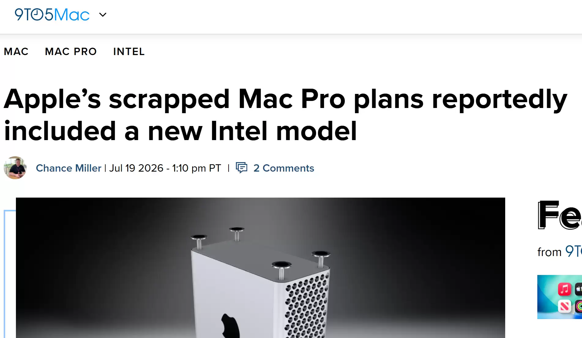 放弃 Mac Pro，苹果搁置英特尔机型、M系列顶级芯片研发