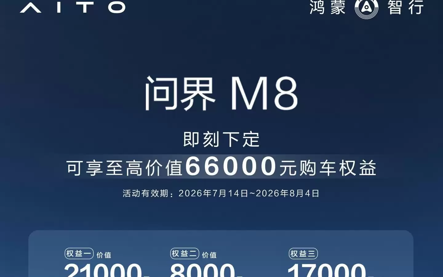 鸿蒙智行推出问界M8限时购车政策:至高6.6万元权益