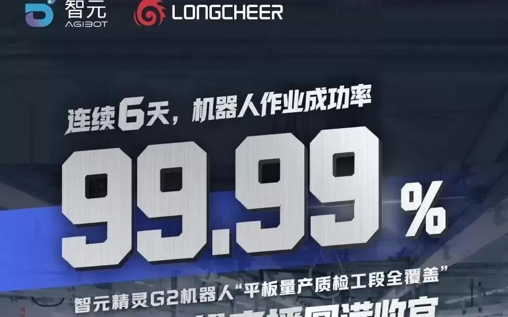 智元:精灵G2机器人产线直播作业64828件,成功率99.99%