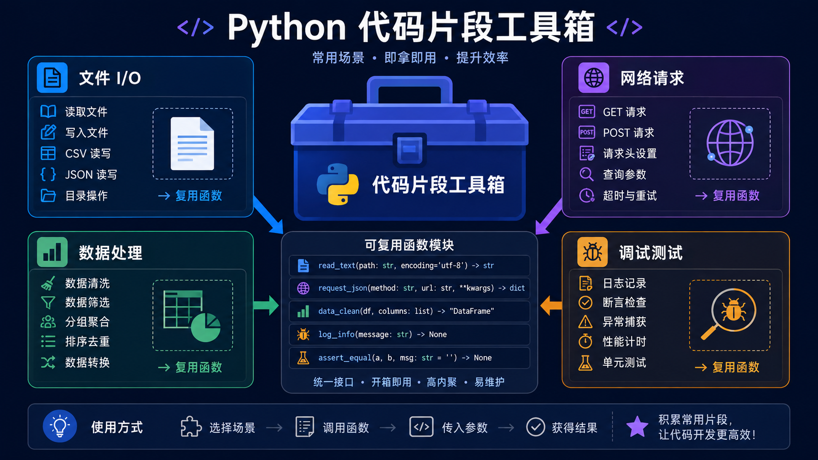 python代码大全:把常用代码片段整理成可维护的工具箱