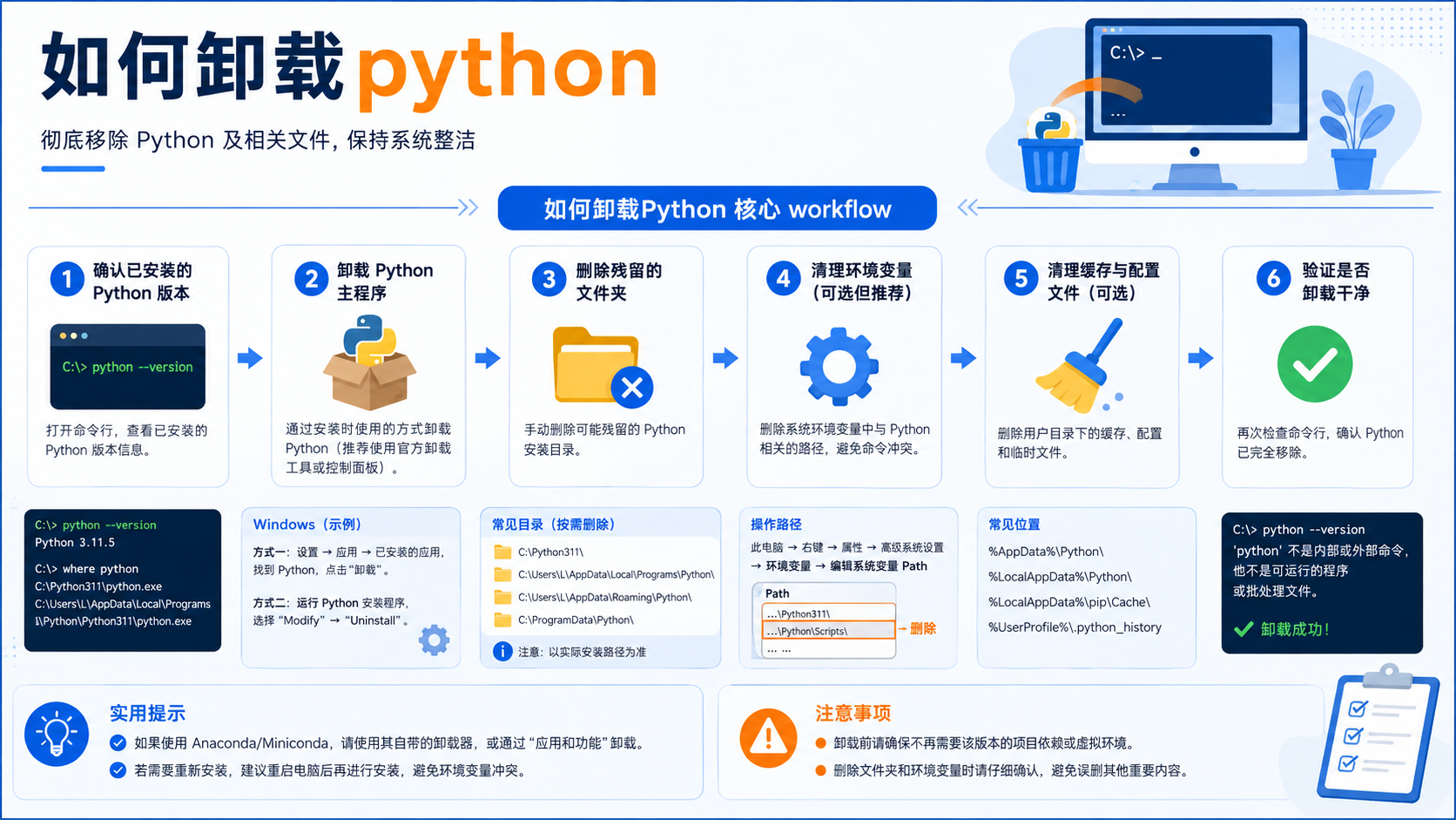 如何卸载python:环境隔离、依赖清理与验证流程的避坑指南